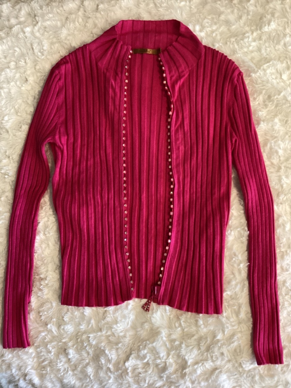 Belldini Pink Cardigan Sweater with Gemstone Zipper, Size M